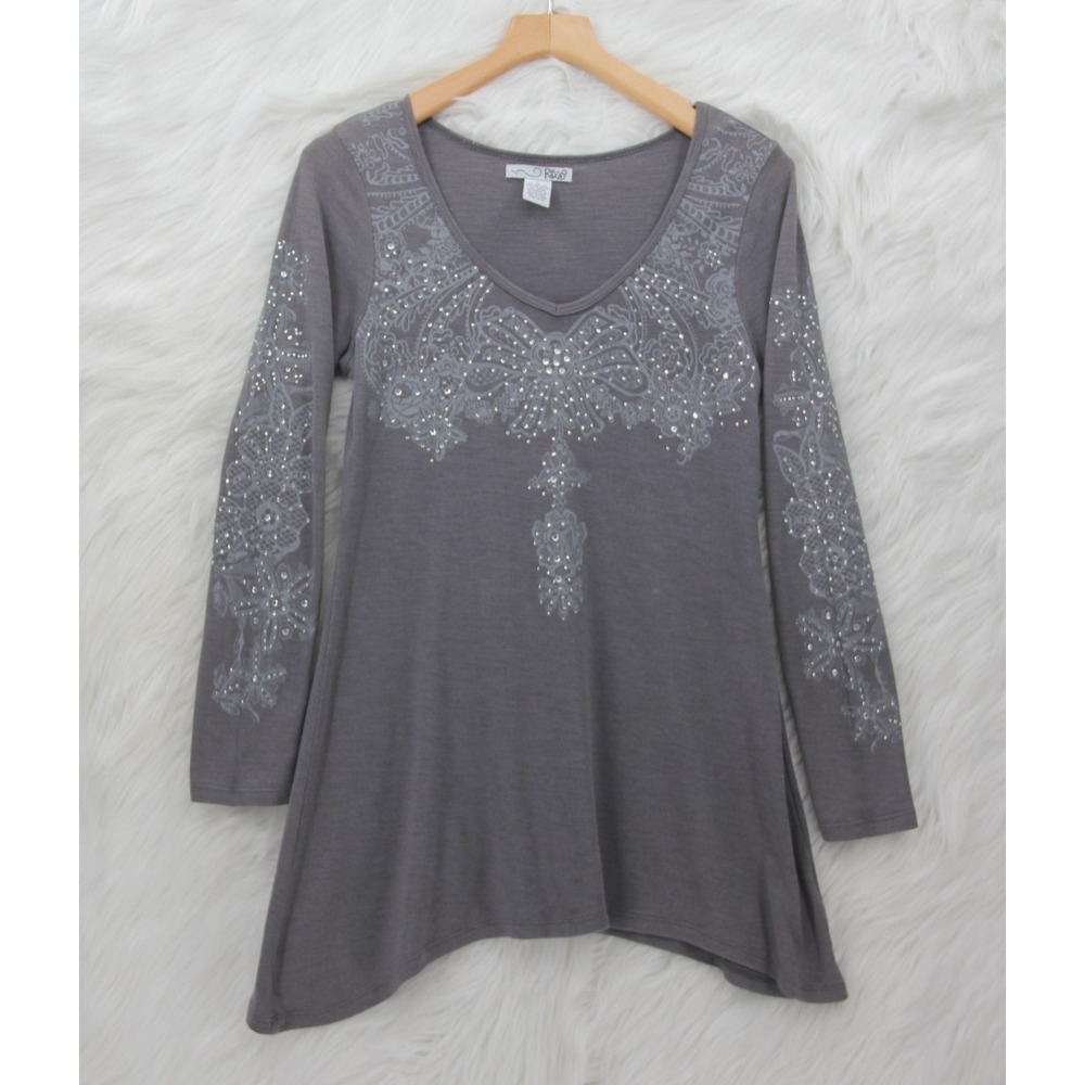 VTG RXB Women's L Gray Graphic Embellished Lightweight Tattoo 2000s Y2K Fairy